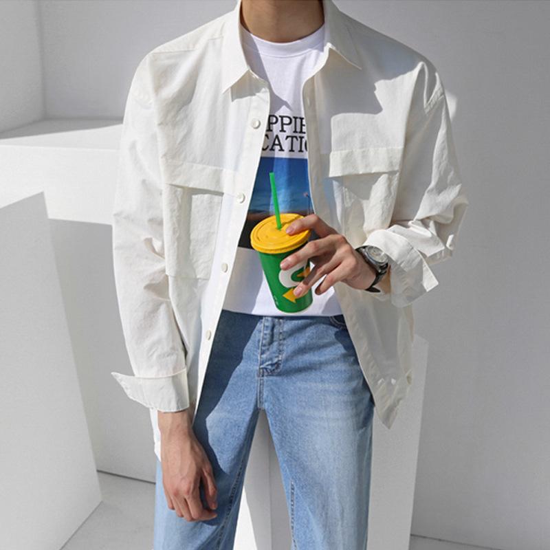 Long-sleeved Shirt for Men In Spring and Autumn Korean Style Loose Casual Jacket with Work Shirt Inside