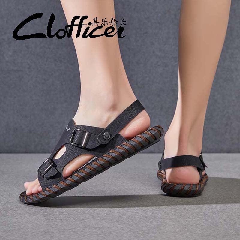 Fashion All-match Comfort Soft Footbed Indoor Outdoor Male Summer Slippers Mens Slip On Walking Shoes Men's Luxury Leather Slide Sandals