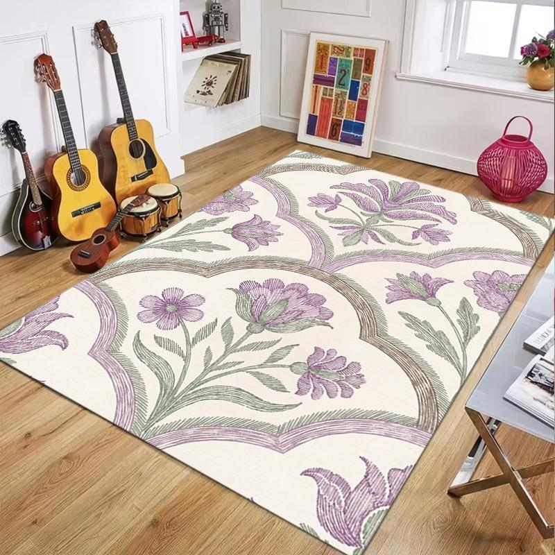 

Bohemian Vintage Floral Print Area Rug, Soft Non-Slip Washable Floor Mat for Living Room Bedroom Kitchen Office Home Decor 40X60CM