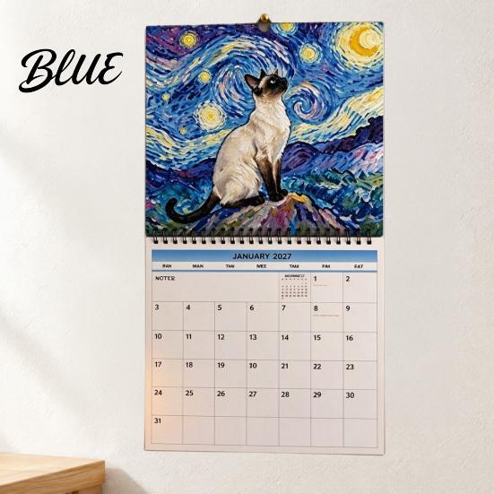 Pet Themed Daily Planner 2027 Oil Painting Cat Wall Calendar 12 Month Funny Planner Jan-Dec Creative Gifts for Women Men Spiral Bound Hanging