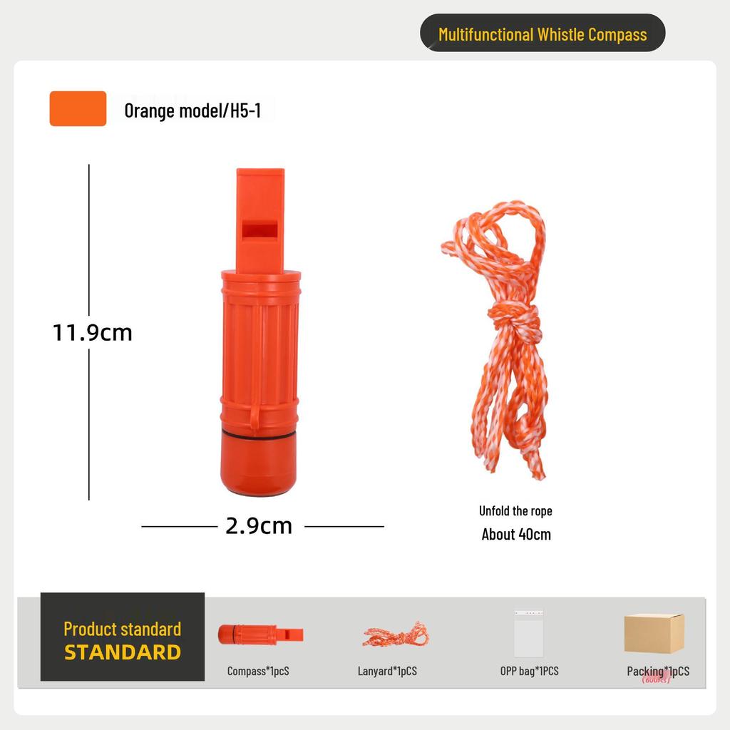 Multifunktionaler Outdoor-Kompass: 7-in-1 Studenten-Lehrhilfe mit Pfeife, LED-Licht und Thermometer.