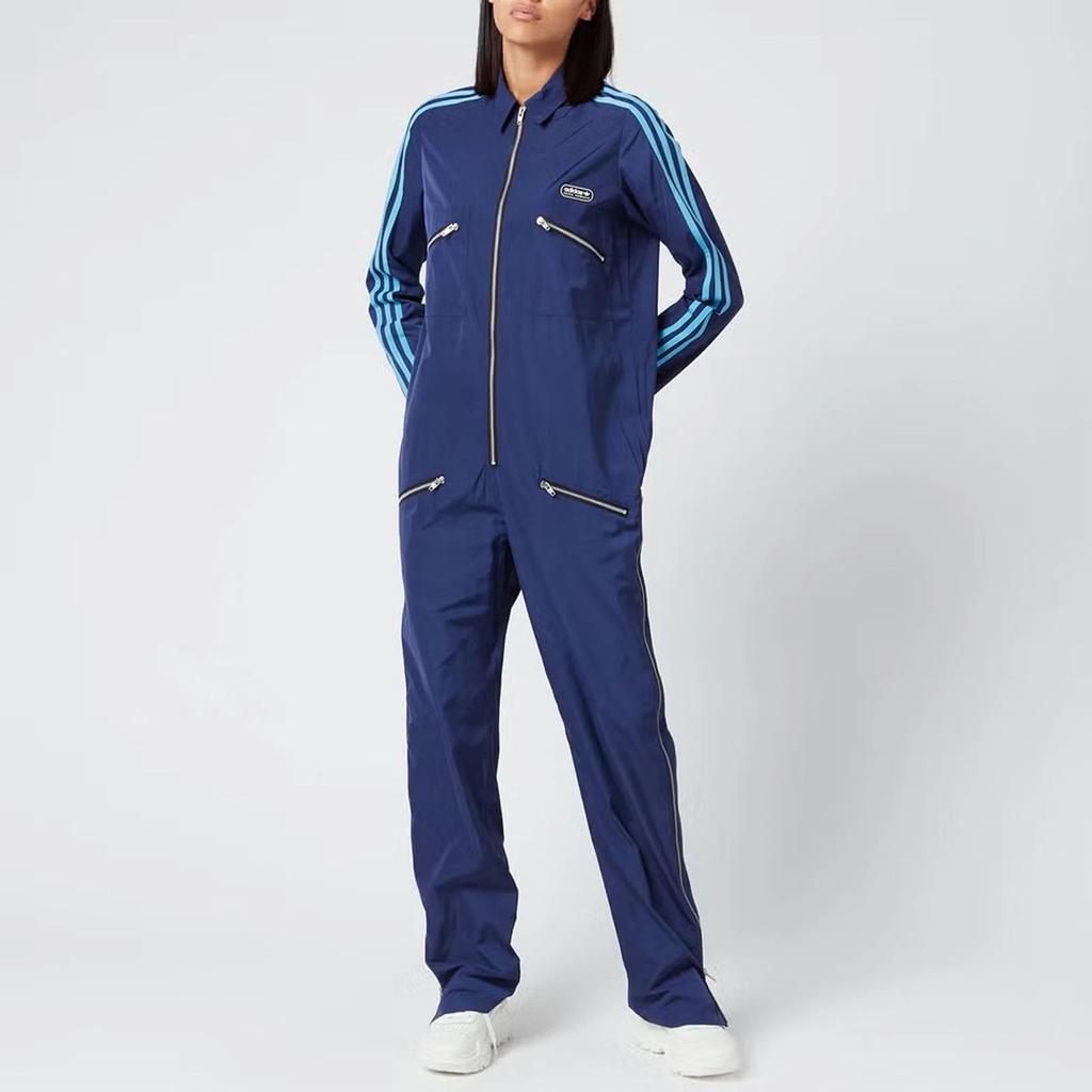 Adidas X Lotta Volkova Gestreifter Bequemer Lässiger Jumpsuit mit Reißverschluss Damen Jumpsuit Marineblau GE5842