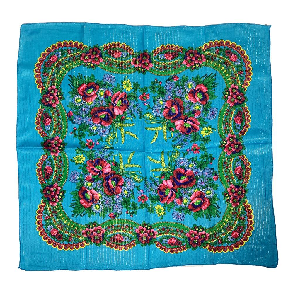 70Cm Gold Thread Floral Printed Russian Scarf Ukrainian Shawl Babushka Square Bandana Female Head Wrap Scarf