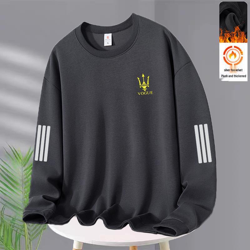 Men's Trendy Long-Sleeve Plus Velvet Sweatshirt: Autumn/Winter Loose-Fit Round Neck for Young Students