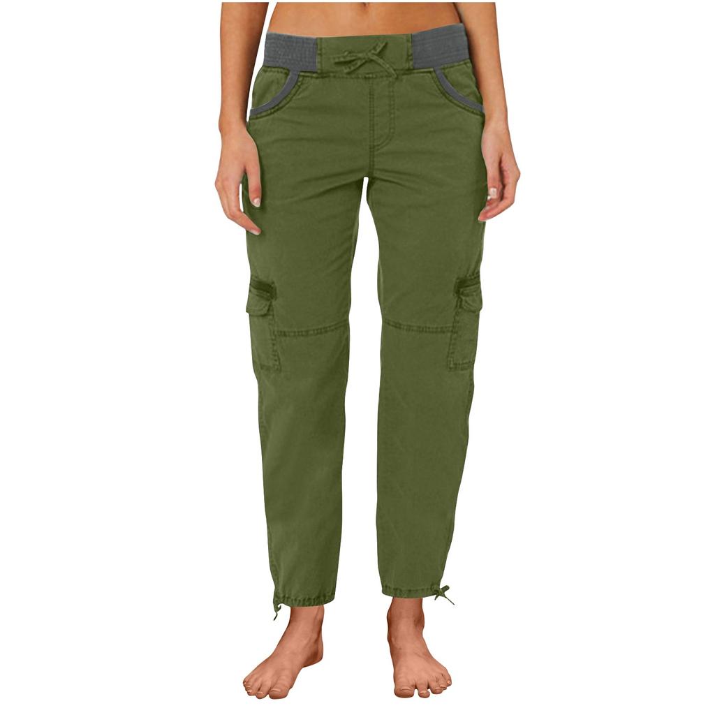 Women's Casual Color High Waisted Drawstring Pocket Workwear Pants