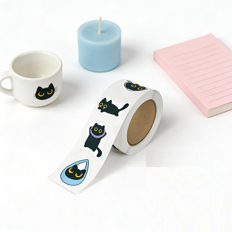 500PCS Black Cat Roll Stickers Ten Different Patterns Small Pattern DIY Luggage Skateboard Water Cup Decoration Stickers TZ501
