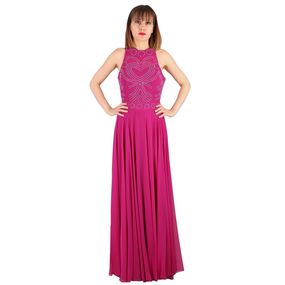 

Fierte Женское вечернее платье Tn7585 Нулевой воротник с лямкой на шее Без рукавов Вышивка камнями Шифон Расклешенная юбка Помолвка Свадьба Выпускной Коралловый Фиолетовый