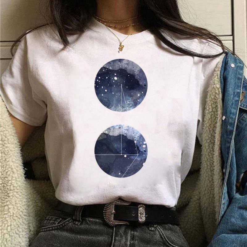 Summer Fashion Printed Moon Moon Eclipse Loose Half Sleeve Letter Cotton T-Shirts Women’s