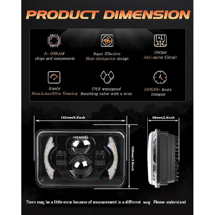 80W 4X6 Inch LED H4 Headlights Projector High Low Beam Work Light For H4651 H4652 H4656 H4666 Car Truck Conversion Offraod