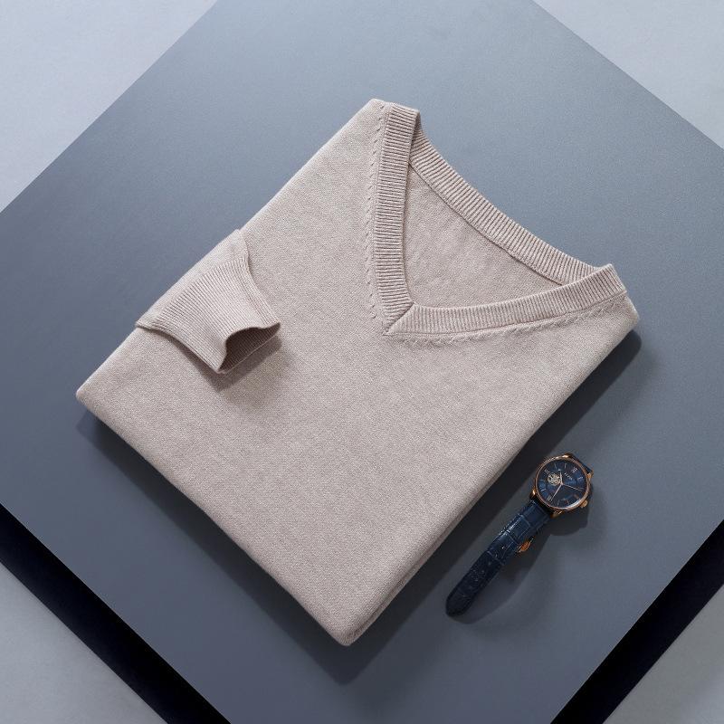 Men S V Neck Loose Fit Solid Color Long Sleeve Knit Sweater
