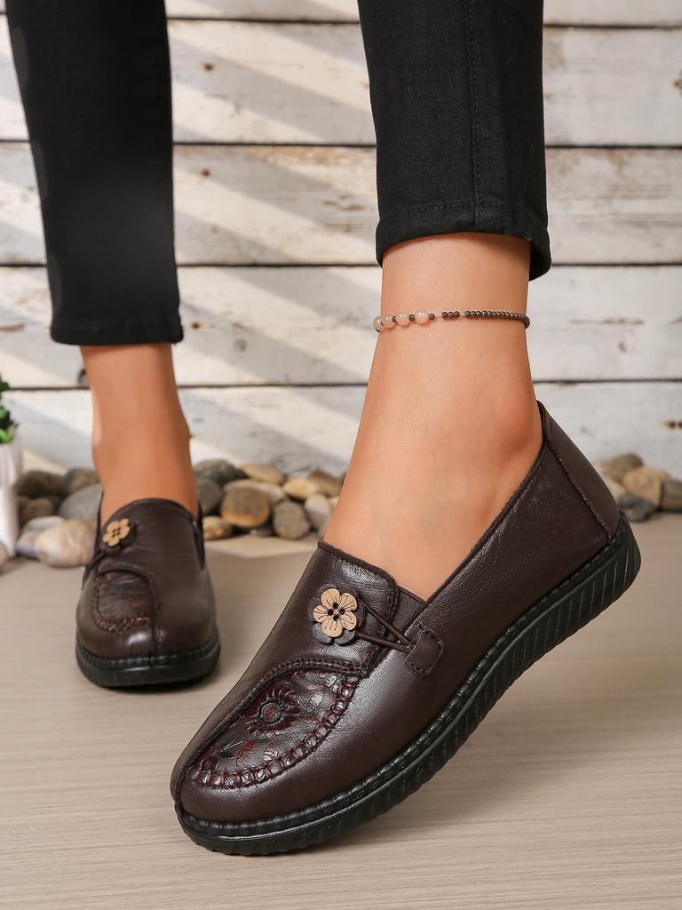 Women's leather flat shoes, spring and autumn women's loafers, classic single-product mother shoes, non-slip and comfortable