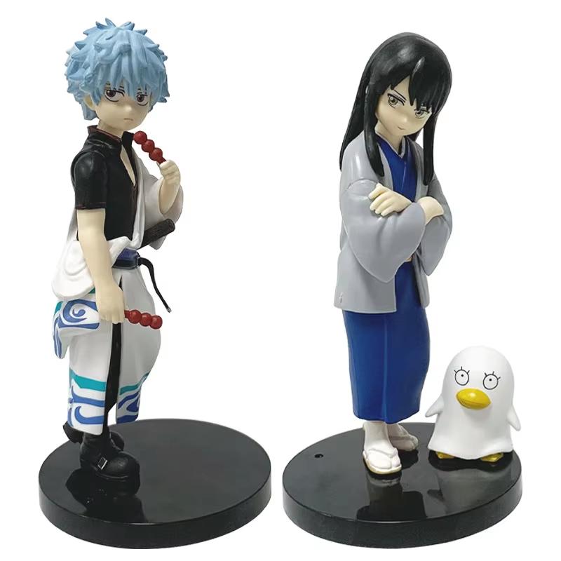 Anime 13cm Silver Soul Pvc Statue Sakata Gintoki Katsura Kotarou Doll Collection Desktop Jewelry Children's Oliday Gifts