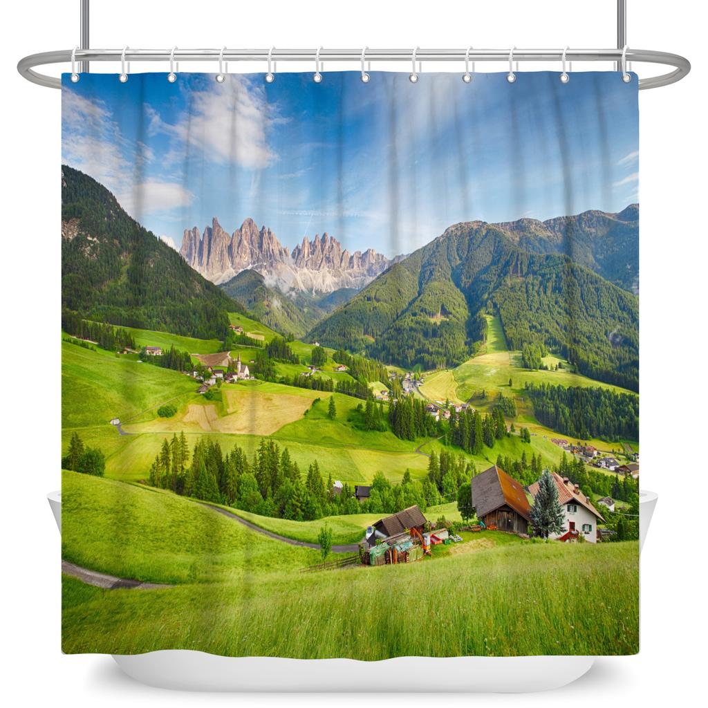 Natural Scenery Shower Curtain Blue Sky Grassland White Clouds 3D Printing Home Bathroom Decoration Waterproof Curtain With Hook