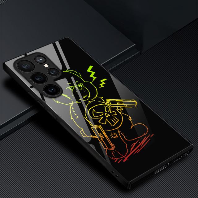 

Чехол для телефона Samsung Galaxy S22 Plus Ultra, стеклянные чехлы с изображением медведя из мультфильма для Galaxy S20 Fe S21ultra S23plus S21fe, черный чехол из ТПУ For Samsung S21