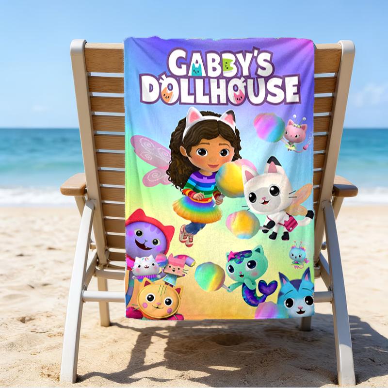 proof beach towel with a Gabby's Dollhouse2 pattern - soft,absorbent,quick-drying,machine washable - perfect for swimming,camping,bathing