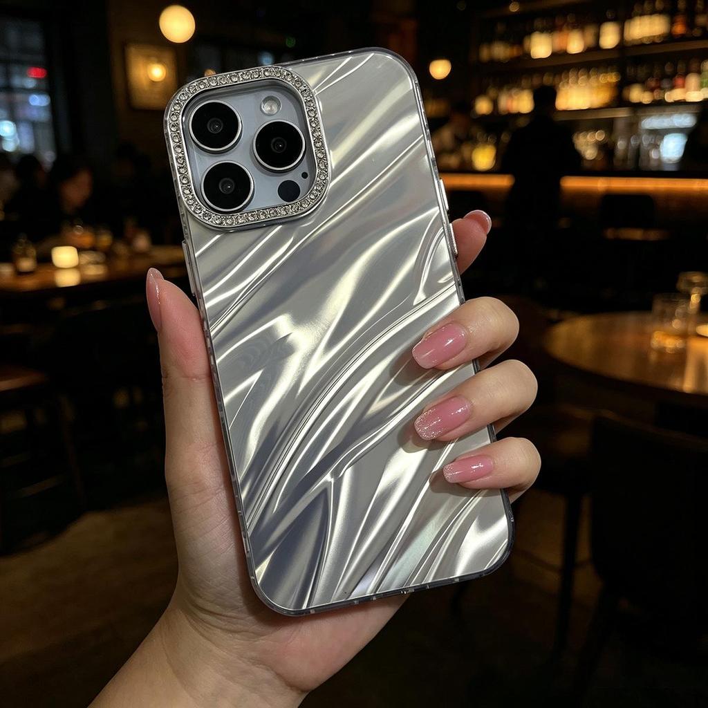 Water Ripple iPhone 16 Pro Case with Rhinestone Lens