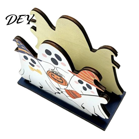 Stable Solid Wood Napkin Rack Halloween Ghost Wooden Holder, Cute Paper Towel Decorative Fall Dining Table Centerpiece Stand, Freestanding Tissue