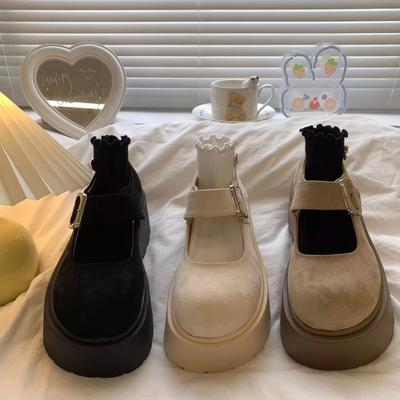 Retro Thick-soled Shallow-mouth Single Shoes Women's New Spring Matching Skirts Versatile Round-headed Mary Jane Shoes
