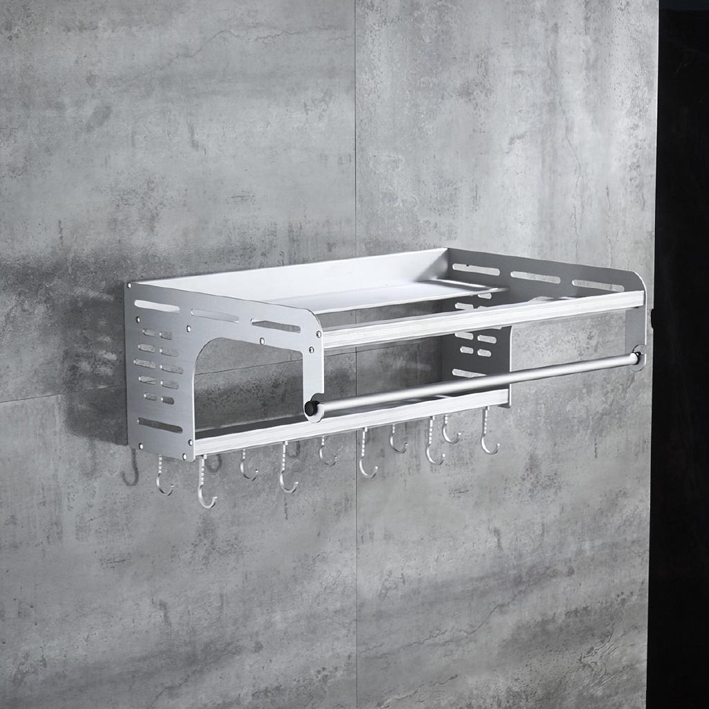 Wall Mounted Shelf Bracket Organizer Storage Holder Oven Bracket Oven Rack Kitchen Space Aluminum Microwave Oven Rack black/silver серый