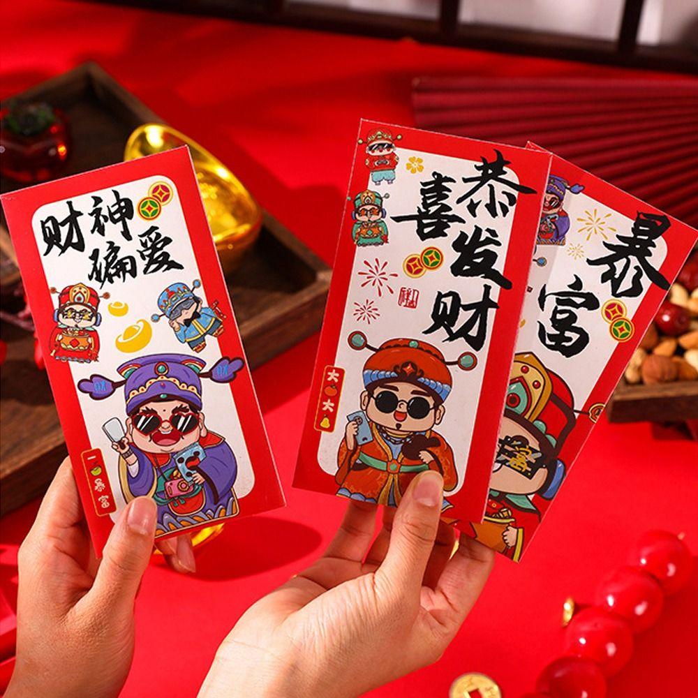 6pcs Traditional God of Wealth Money Pocket Hongbao Gifts Packing Bags  Celebration Party
