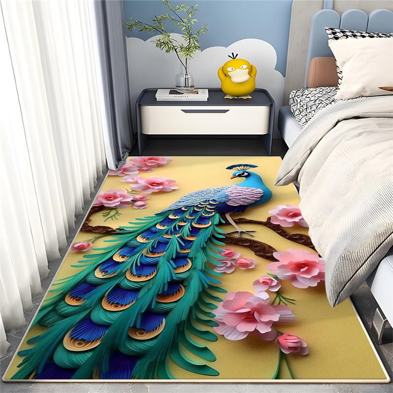 

Утолщенный 3D коврик с павлином для спальни, прикроватный коврик, универсальный для четырех сезонов, коврик перед кроватью, коврик для эркерного окна, грязеотталкивающий коврик для кухни и гостиной Width 120 x length 201cm зелёный