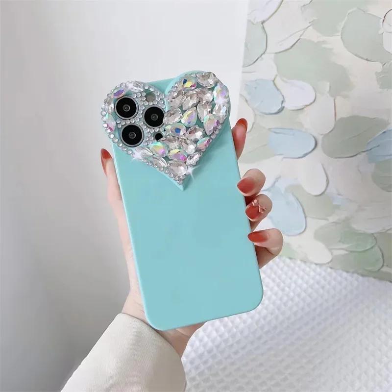 

Love Heart Rhinestone Protect Lens Phone Case For IPhone 17 16 15 14 13 12 11 Pro Xs Max TPU Shockproof Back Cover For iPhone 16 Pro Max