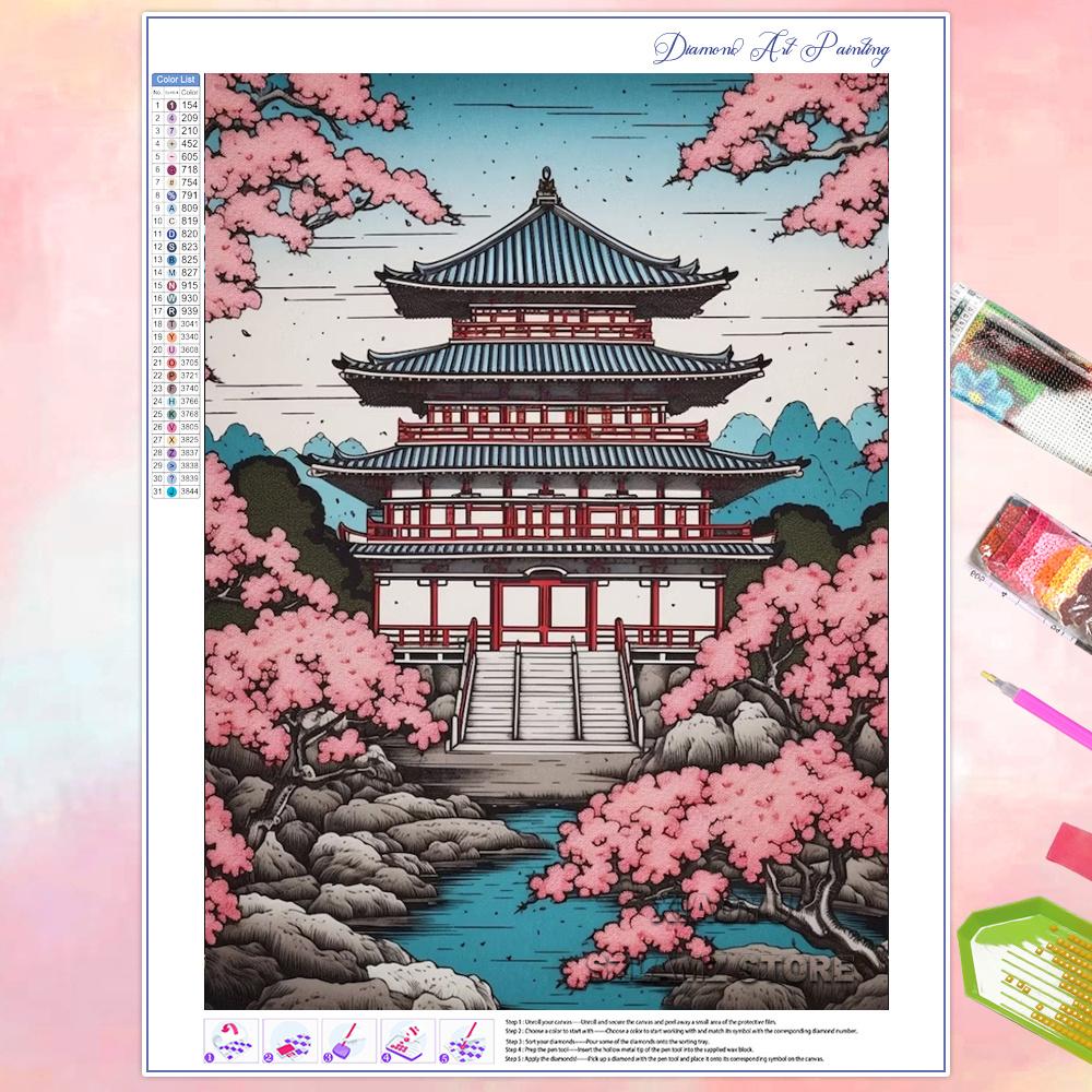 DIY Diamond Painting Cherry Blossom Fuji Mountain Landscape Mosaic Embroidery Cross Stitch Kit Living Room Home Art Wall Decor