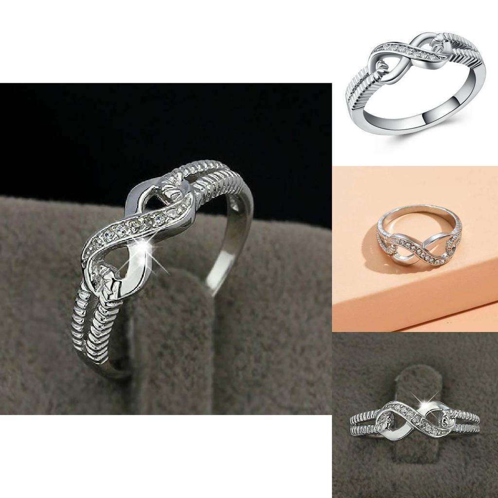 Elegant Silver Alloy Infinity Ring With Sparkling For Trendy Fashion Lovers