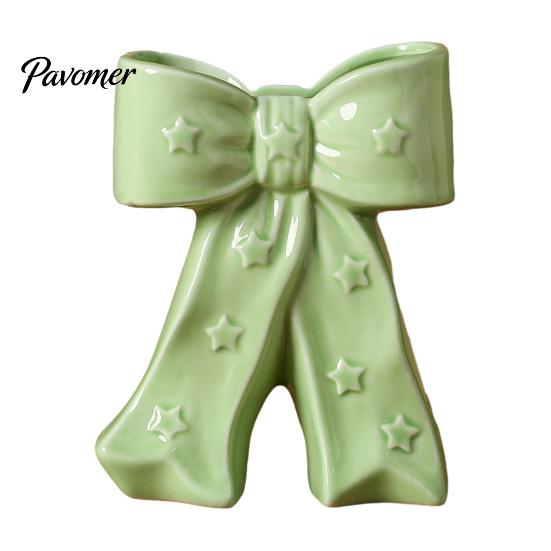 Dried Flower Holder Ceramic Bow Vase with Star, Decorative Flowers Vase, Creative French Style Arrangement for Living Room Table Centerpiece
