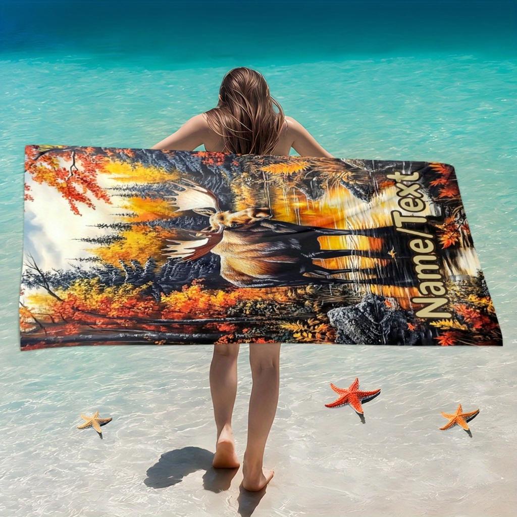 Custom Moose Beach Towel Autumn Forest Lake Design Name Quick Dry Sand Free Large Bath Towel For Swimming Pool