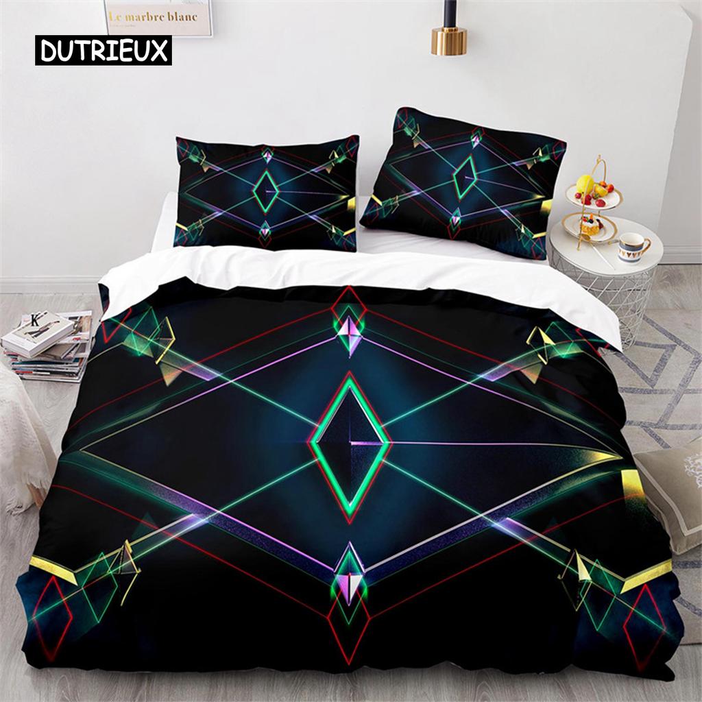 Buntes Geometrisches Bettbezug-Set Psychedelischer Wirbel Bettwäsche-Set King Queen Für Kinder Erwachsene Zimmer Mikrofaser Abstrakt Quiltbezug