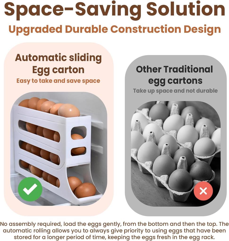 30 Egg Refrigerator Holder - Automatic Rolling Refrigerator Egg Organizer, Space Saving Egg Dispenser, 4 Tier Egg Holder Organiz