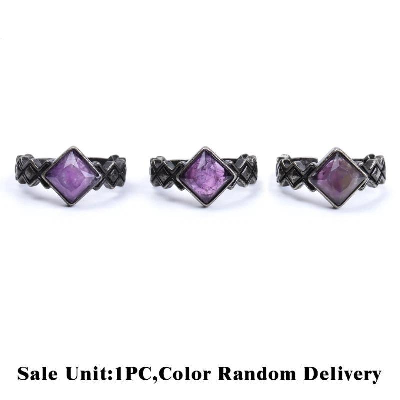 1Pcs Retro Crystal Ring Natural Stone Amethyst White Crystal Handmade Vintage Punk Finger Ring Jewelry Gift