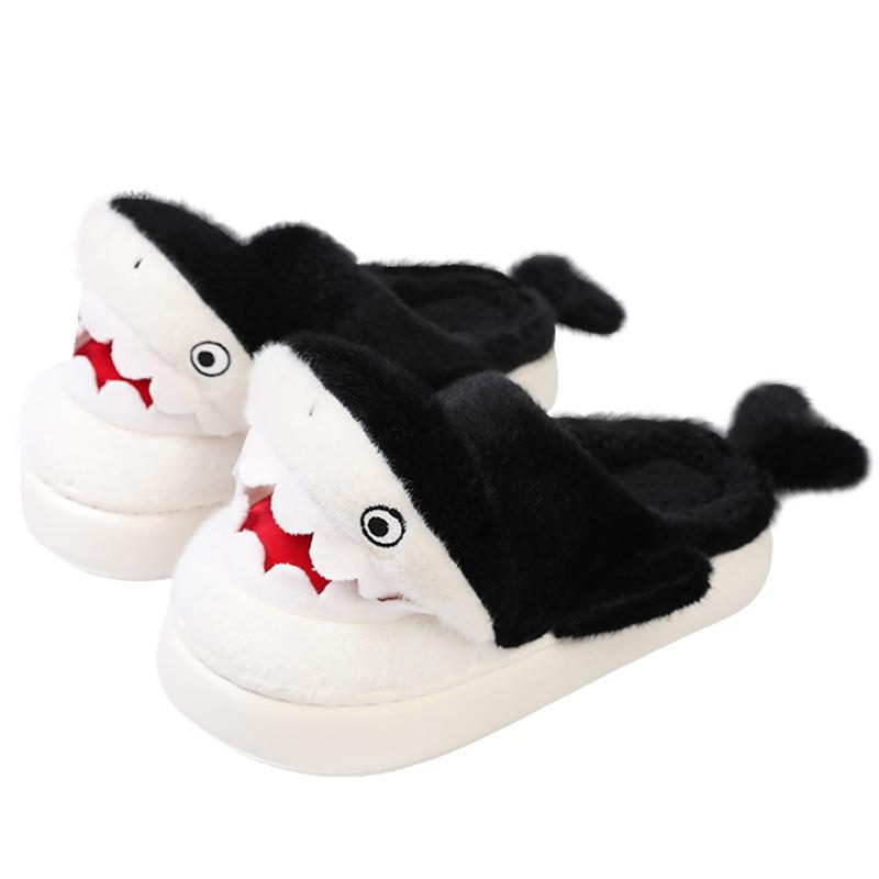Cartoon shark cotton slippers men's autumn and winter new cute thick bottom home warmth couple bag head slippers women