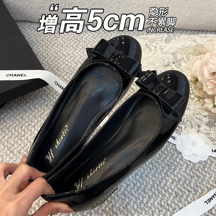 Lammfellversion~ Kleine Person Innenhöhenerhöhung 5cm Einzelne Schuhe Damen Schleife Leichter Mund Lederschuhe mit Rock Ballerinas