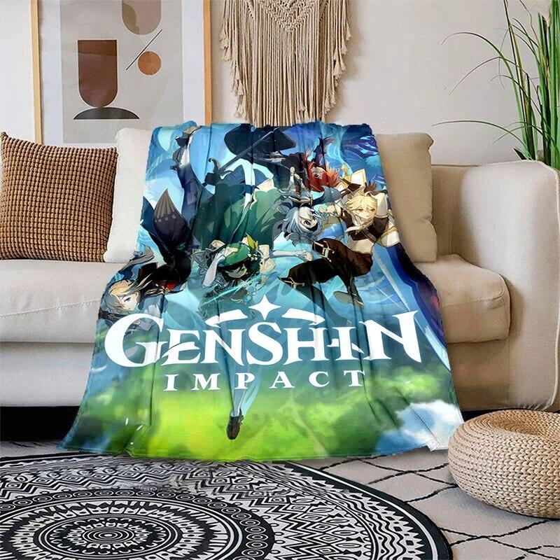Genshin Impact Měkká plyšová rozkládací pohovka házecí kreslený moderní flanelový povlak na deku Gedruckt Bettdecke Geschenk piknikové deky