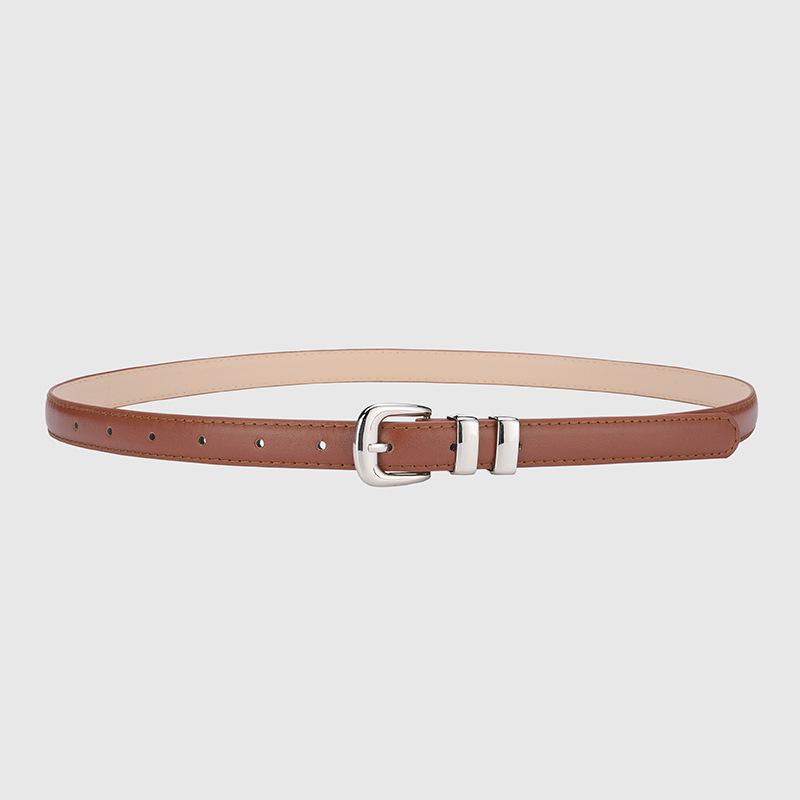 Women's Silver Buckle Thin Leather Waist Belt: Versatile, Stylish, & Casual