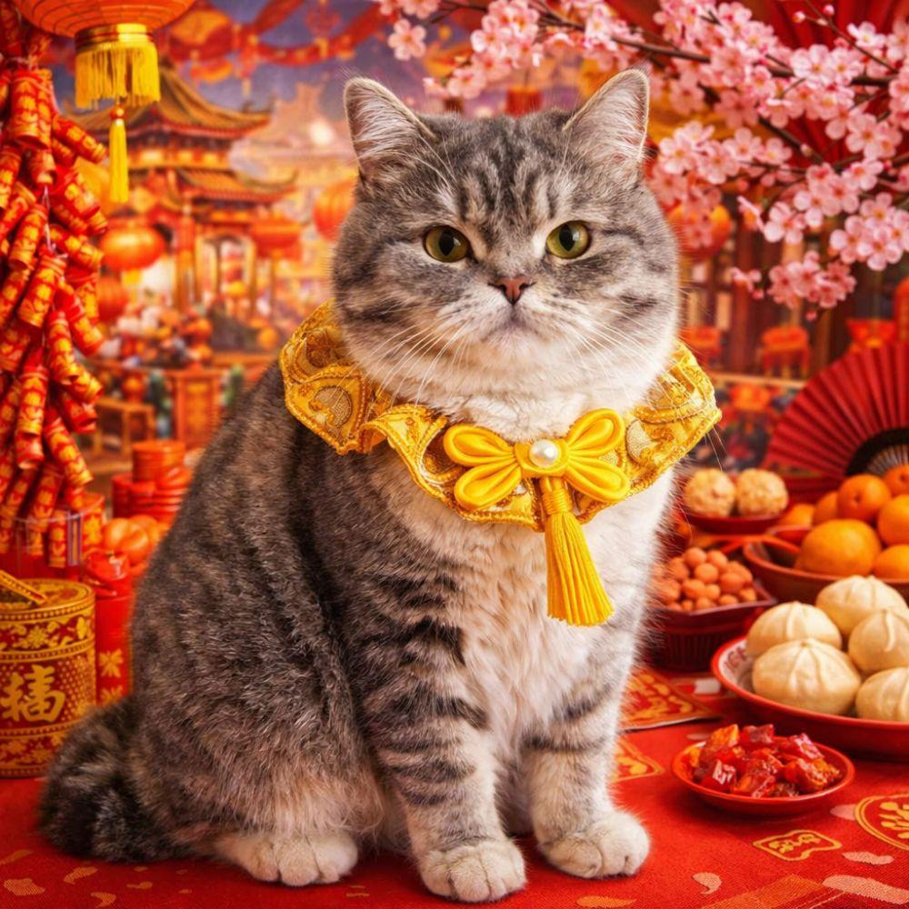 Chinese Style Pet Cat Scarf Cute Puppy Bib Adorable New Year Dog Collar  Party Accessories