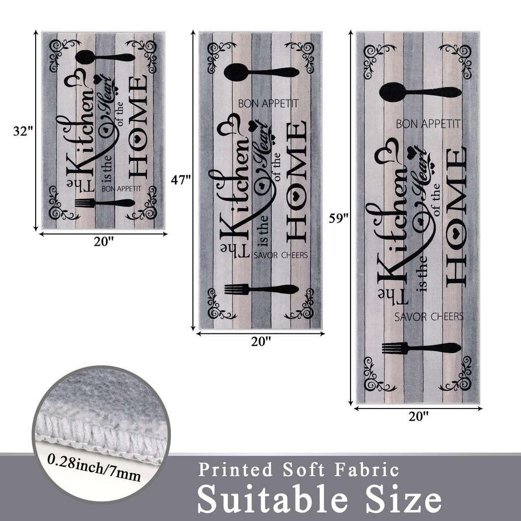 3-Piece Kitchen Rug Set Machine Washable Kitchen Anti-Slip Suitable for Kitchen Rugs and Mats Ideal for Kitchen Use