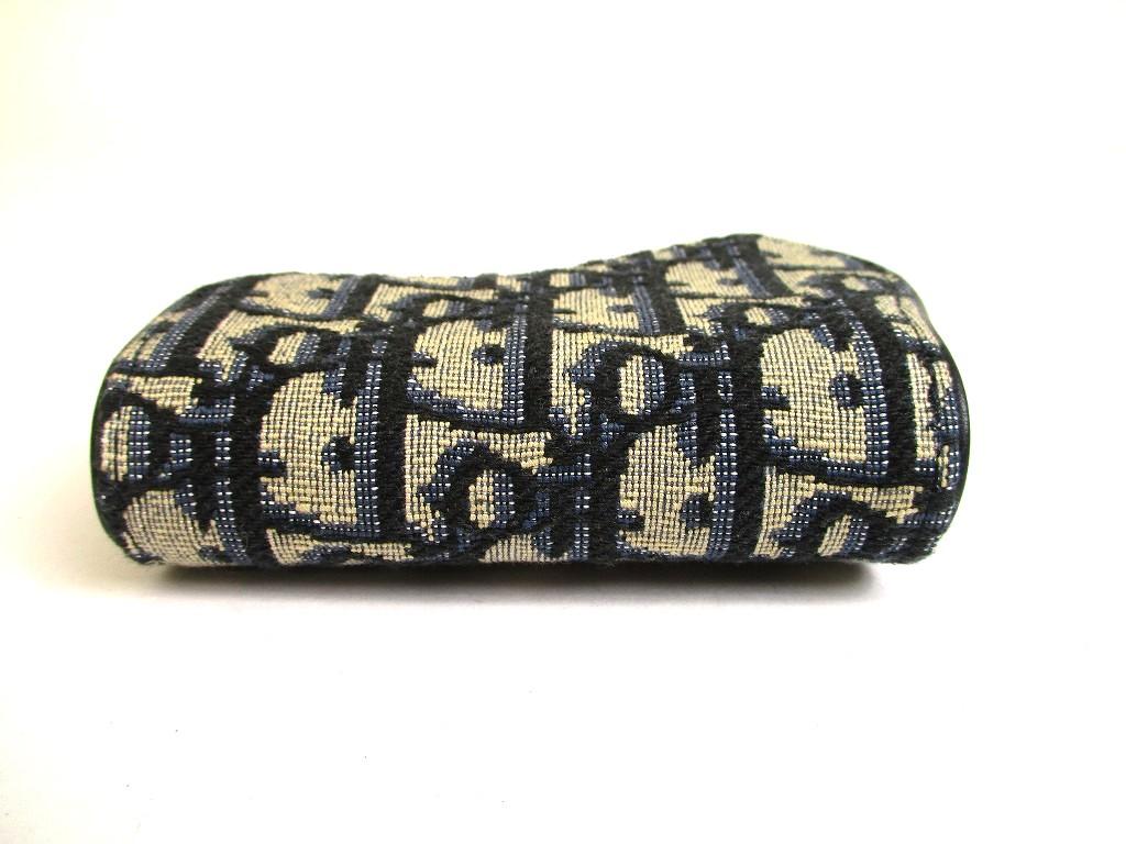 Authentic Christian Dior Navy Blue Canvas Leather Lady Dior Trifold Wallet #a977  Pre-owned