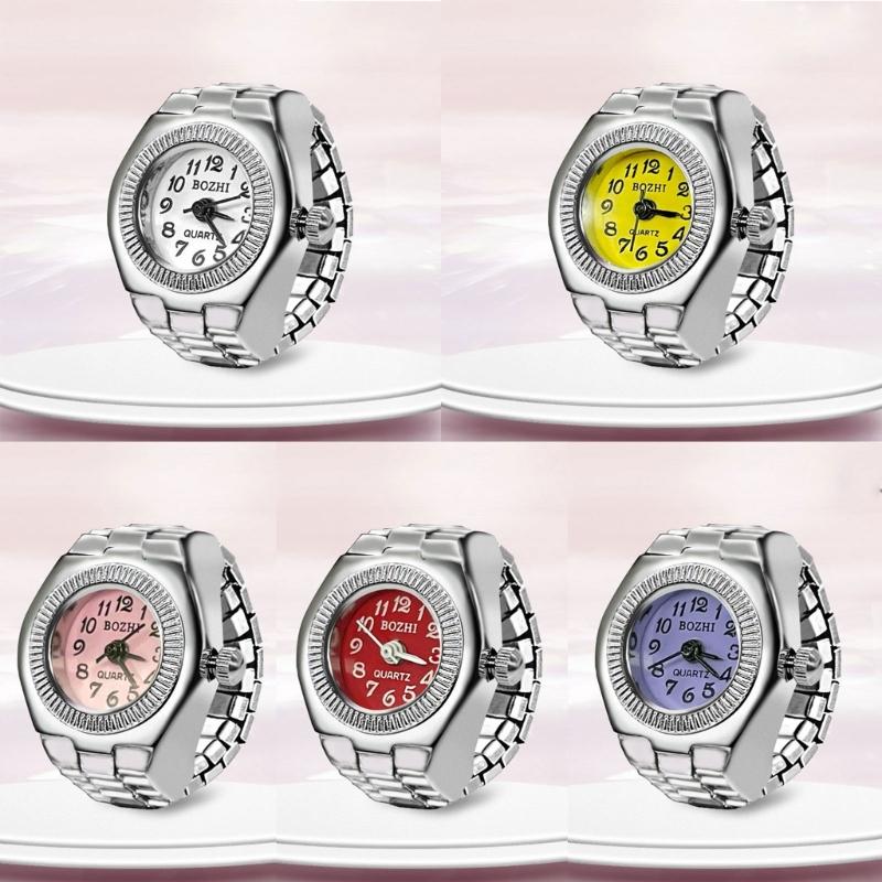 Vintage Punk Finger Watch Mini Elastic Strap Alloy Watches Couple Rings Jewelry Clock Retro Roman Watch Rings Women Men