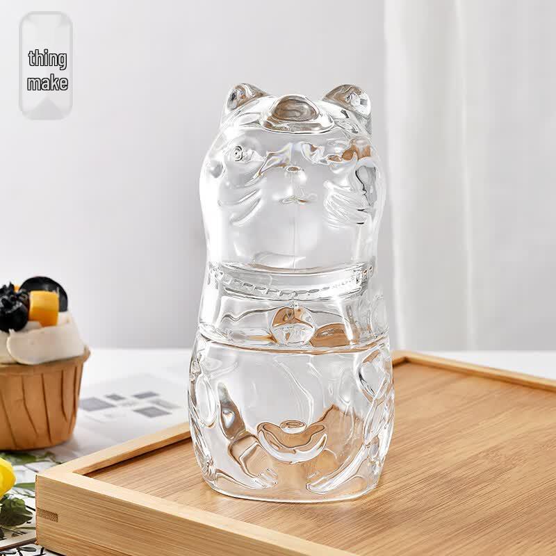 Wuzuo Lucky Silver Cat Glass Cup Set