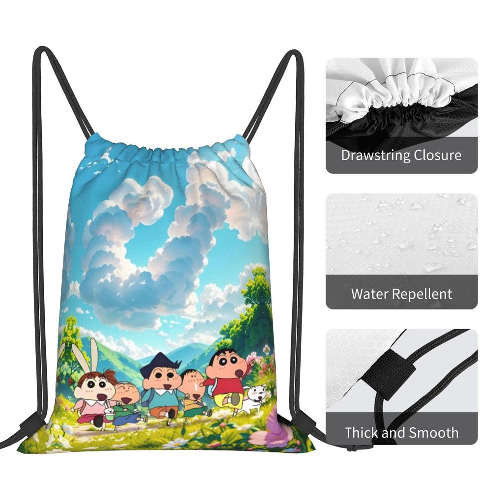 Custom Crayons Shins Chans Drawstring Backpack Sports Gym Bag for Men Women Cartoon Training Sackpack