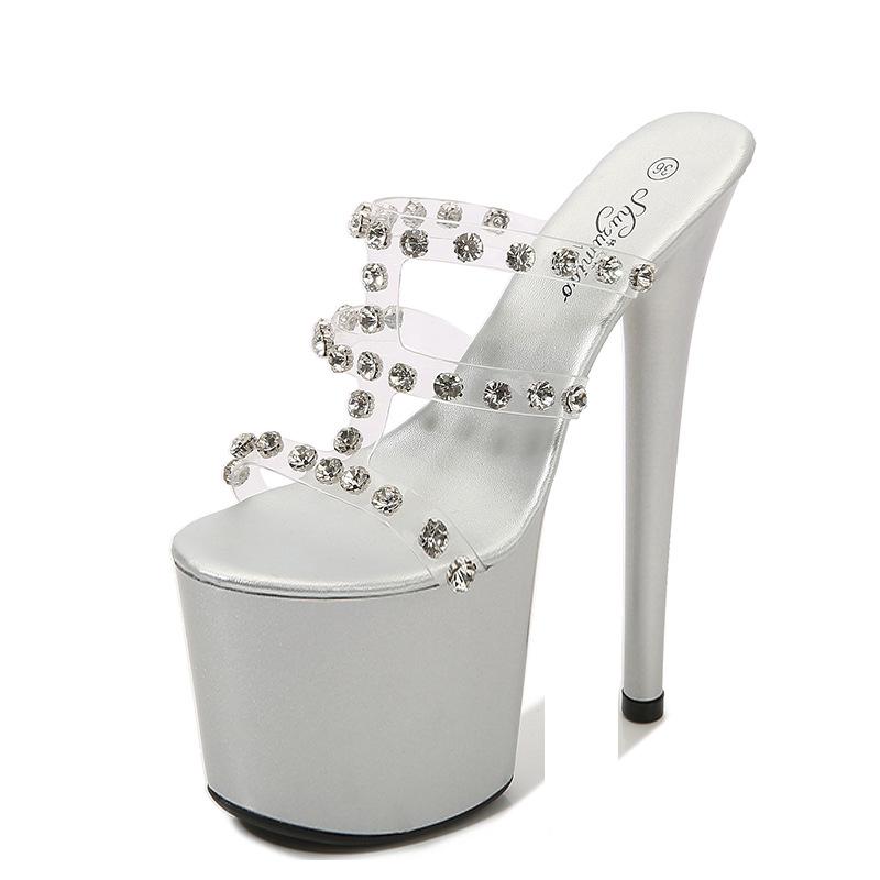 Mode 8 Zoll Transparente Keilabsätze mit Glitzer-Strasssteinen - Wasserdichte Plateau-Stilettos für Nachtclub-Party & Abendsandalen