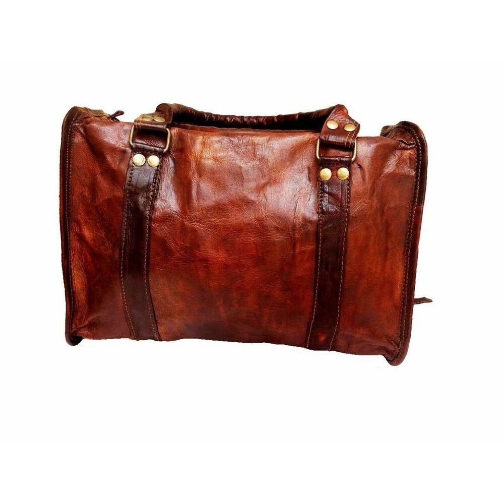 Genuine Vintage Leather Brown Travel Luggage Duffle Gym Overnight Men Women Bags