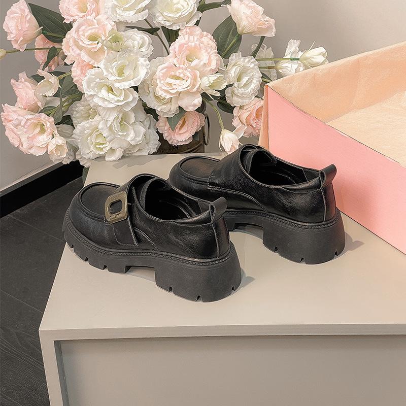 Soft Leather Thick Heel Platform Women's Style Small Leather Shoes College Fashion Single Shoes