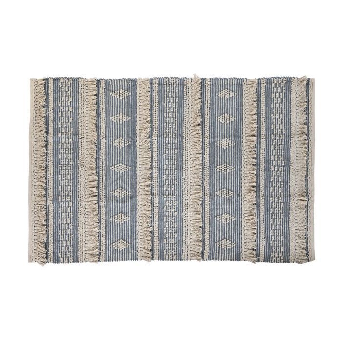 Tapis - DKD HOME DECOR - Boho - Coton - Bleu/Blanc - Ethnique
