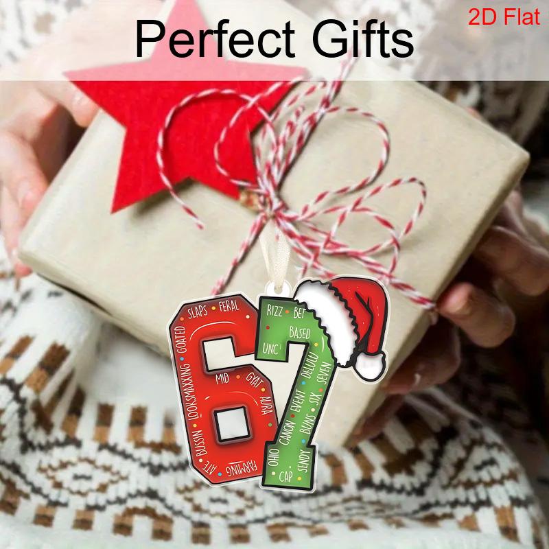 Trendy Number 67 Ornament,Red Green Classic Color Hanging Decoration,Funny Hanging Decor for Xmas Tree– Perfect Gift for Gen Z, Friends, Besties, Bro