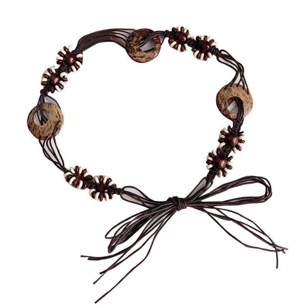 Vintage Bohemian Waist Rope Ethnic Beads Knitted Waistband Coconut Shell Belt  Waist Accessories
