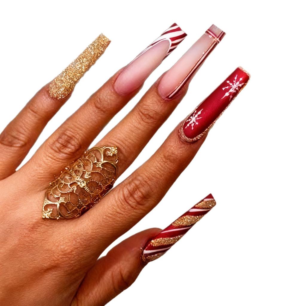 24 Pieces Of Manicure, Nail Piece European And American Style Christmas Day Collection Rectangular Wearing Armor